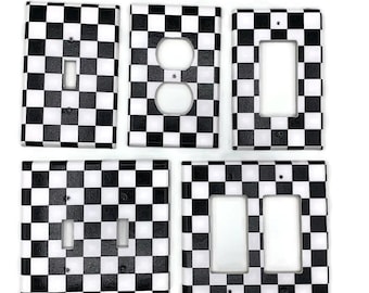 Black and White Checkered Switch Plate Light Switch Cover (123)
