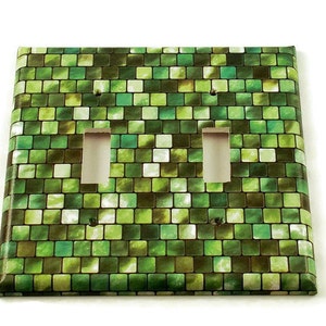 Double Light Switch Cover Wall Decor Switchplate Cover  Single Switch Plate in Green Tiles (198D)