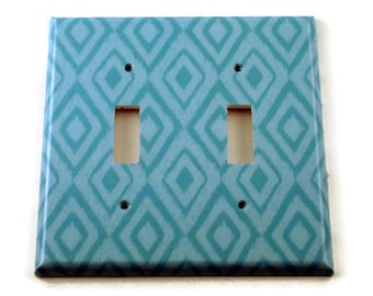 Wall Decor Double Light Switch Cover  Switch Plate Switchplate in  Blue Ikat  (134D)