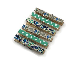 Decorative Clothespin Clip in Blue Floral