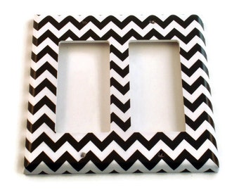 Double Rocker Light Switch Cover Wall Decor Switchplate Switch Plate in  Black Chevron  (150DR)