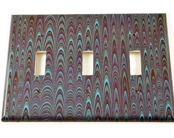 Triple Light Switch Cover Wall Decor Switchplate  Switch Plate in Blue Marble  (083T)