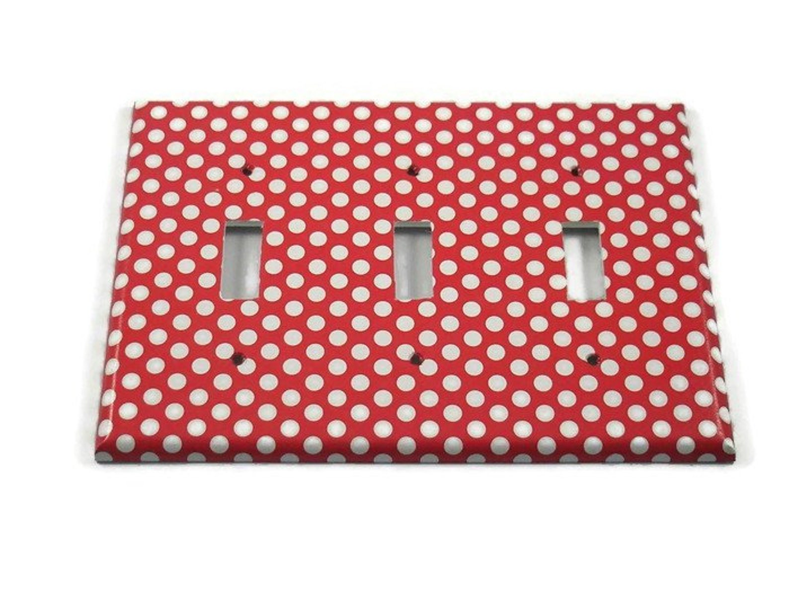 Triple Light Switch Cover Wall Decor Switch Plate in Polka Dots Red and
