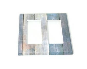 Double Rocker Switchplate  Light Switch Cover  Switch Plate in Blue Barnwood  (282DR)