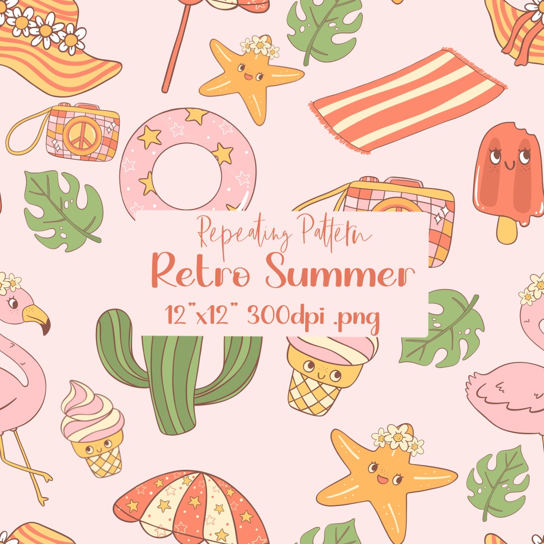 Retro Summer Seamless Pattern, Beach Theme, Surface Pattern (digital ...