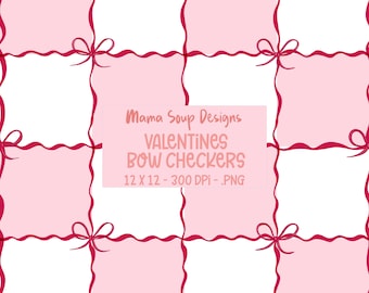 Pink Bow Gingham Pattern, Valentine Fabric Design (Digital Download)