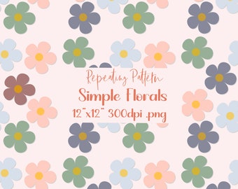 Floral Seamless Pattern, Neutral Colors, Commercial Use (PNG Digital Download)