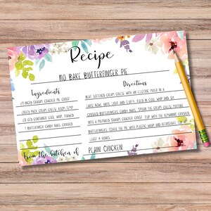 Floral Recipe Card, Recipe Card, Digital Download, Wedding Shower, Family Gift