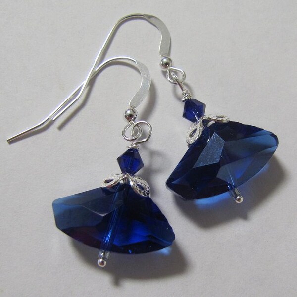 Blue Sapphire Earrings, Crystal Earrings, Dangle Earrings, Blue Earrings, Chandelier, Beaded Earrings, .925 Sterling Earwires Item # 639