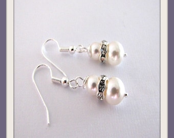 White Swarovski Pearl Earrings,  Bridesmaid Earrings, Pearl Earrings,  Dangle  Earrings, Chandelier Earrings,Surgical Steel Earwires Item818