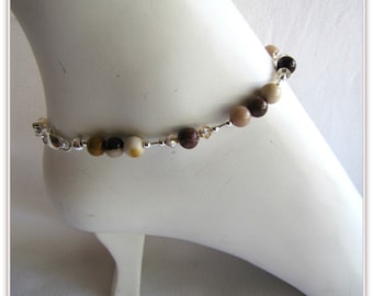 Moukaite Anklet,  Jasper Anklet,  Beaded Gemstone Anklet, 9.25 inches, Earthtones, Body Jewelry, Lobster Clasp, Extender,  Foot Jewelry