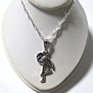 Flamingo Charm Necklace: Silver Plated Singapore Chain, 18 Inch