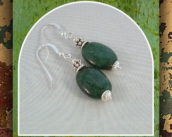 Green Agate Earrings, Beaded Earrings, Agate Earrings, Dangle Earrings, Green Earrings, .925 destashSterling earwires Item#468