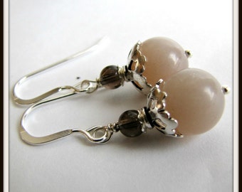 Sun Stone Gemstone Earrings, Dangle, Drop Earrings,  Smoky Quartz,  Brown tones .925 Sterling Earwires  Item #879