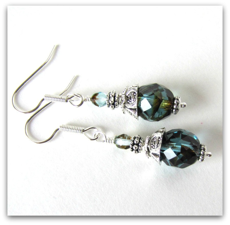 Teal / Black Earrings, Beaded Earrings, Dangle Earrings, Bridesmaid ...