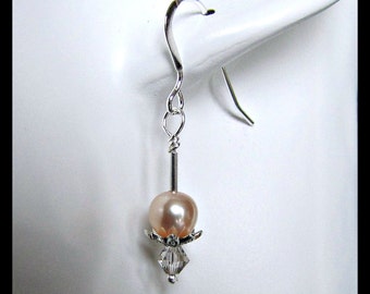 Pink Earrings, Freshwater Pearl, Dangle Pearl Earrings, Pink Pearl Earrings, Sterling Earwires, Wedding Jewelry, Casual Jewelry,  Item 1183