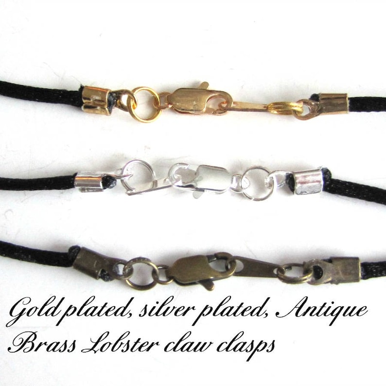Choker Necklace Custom. Gold Lobster Unisex Silver Charm Cord 12 to 24 inch Antique Brass Pendant Cord Black Satin Necklace Cord