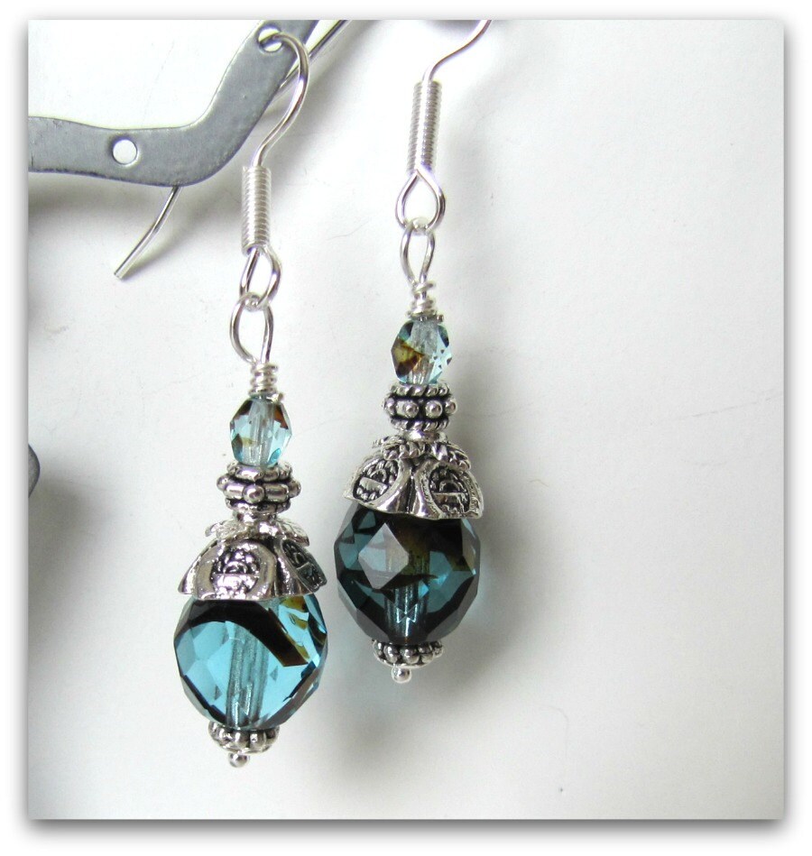 Teal / Black Earrings, Beaded Earrings, Dangle Earrings, Bridesmaid ...