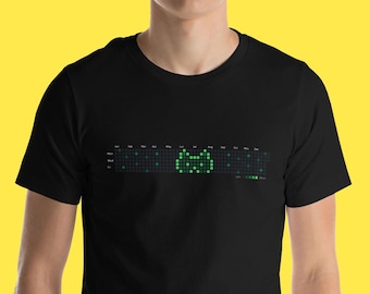 Chat Github | Ce t-shirt avec un chat utilisant le graphique de contribution Github est un cadeau parfait pour les développeurs de logiciels et les codeurs passionnés