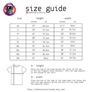 Puede incluir: Tabla de tallas para camisetas con medidas en pulgadas y cent&iacute;metros. La tabla muestra la longitud y el ancho de las camisetas en tallas XS a 5XL. La tabla tambi&eacute;n incluye un diagrama que muestra c&oacute;mo medir la longitud y el ancho de una camiseta.