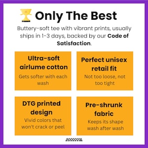 Peut inclure: Un graphique avec le texte "Only The Best" et un troph&eacute;e dor&eacute;. Le graphique d&eacute;crit les caract&eacute;ristiques d'un t-shirt&nbsp;: coton airlume ultra-doux, coupe unisexe parfaite, design imprim&eacute; DTG et tissu pr&eacute;-r&eacute;tr&eacute;ci.