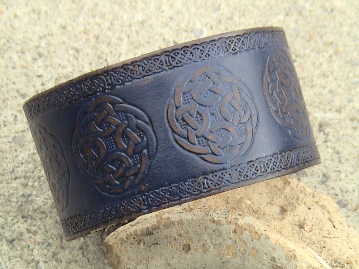 Antiqued Celtic Leather Wristband 1.5 Inch Wide Wristband | Etsy