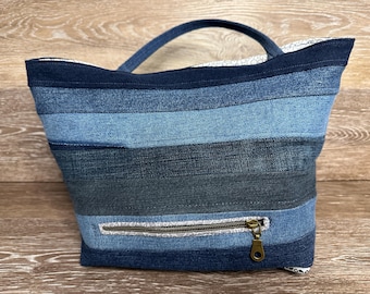 Upcycled Denim Tote Bag, Eco-Friendly Handbag #1
