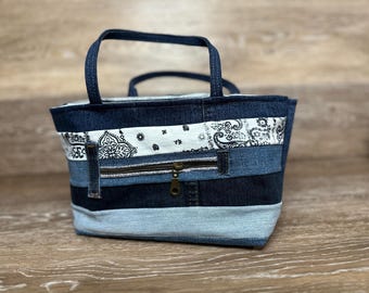 Upcycled Denim Handbag, Eco-Friendly Patchwork Purse