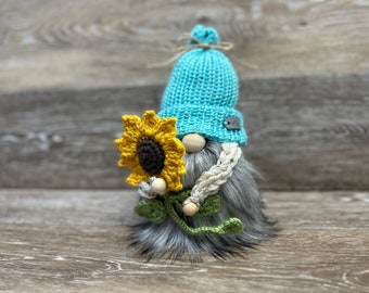 Handmade Sunflower Gnome, Knitted Summer Decor