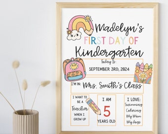 First Day of School Poster Editable First Day of School Back to School First and Last Day of School Sign First Day Prek Kindergarten School