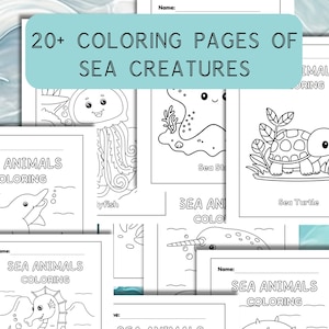 Printable Coloring Pages, Preschool Coloring, Sea Creatures, 20+ Pages, Instant Download Coloring Pages, Kindergarten Coloring Pages