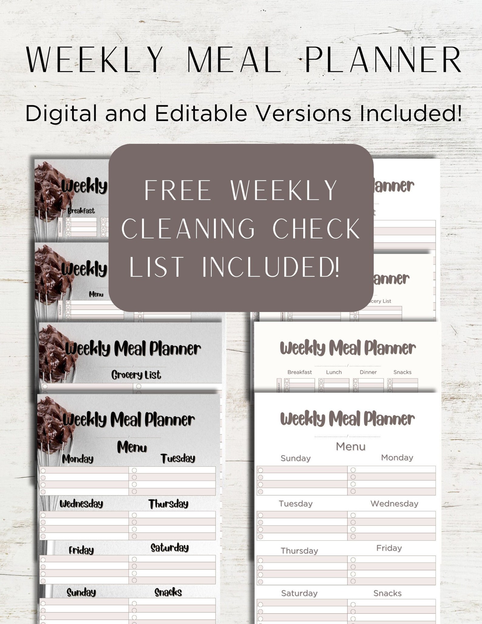 Editable Weekly Meal Planner and Grocery List Digital Easy Meal ...