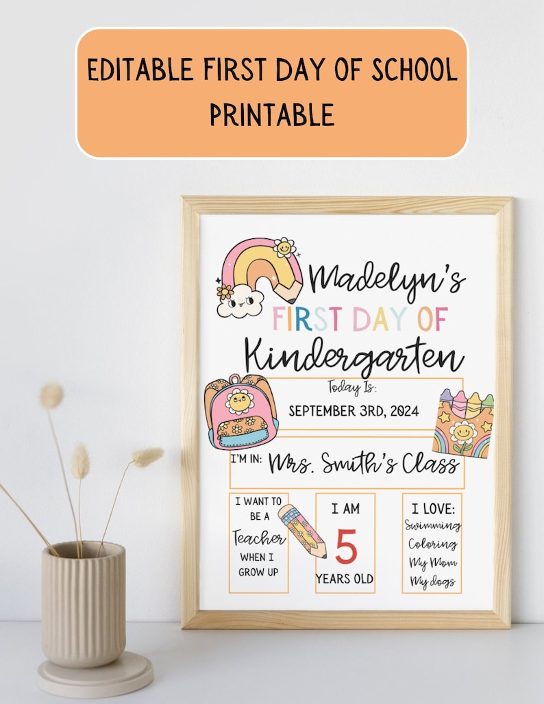 First Day of School Poster Editable First Day of School Back to School ...