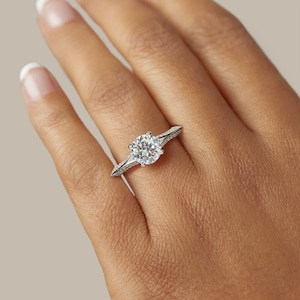 Knife ring half eternity round moissanite engagement ring solid gold classic wedding set proposal ring gift for her gold anniversary ring