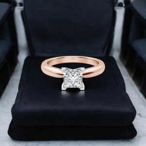 Princess cut moissanite gold ring for her thin band classic engagement surprise ring for women silver solitaire minimalist anniversary gift