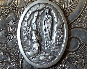 Our Lady Of Lourdes Vintage Italian Religious Medal Blessed Virgin Mary, Saint Bernadette Soubirous Holy Medallion Catholic Pendant Necklace