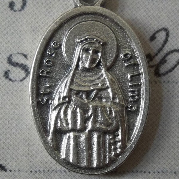 Saint Rose Of Lima Religious Medal Patron Of Latin America And Philippines Protector Of Florists & Gardeners, Holding A Holy Cross Medallion