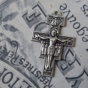 Vintage Italian Saint Francis Of Assisi, San Damiano Cross Crucifix Romanesque Religious Medal, Holy Medallion