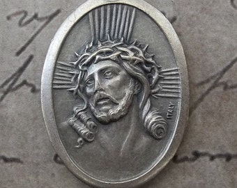 Ecce Homo He aquí el hombre La Pasión de Jesucristo Ruega por nosotros Santa Medalla Italiana, Collar Católico Colgante Medallón Corona de Espinas