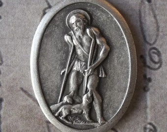 Vintage Saint Lazarus Italian Religious Holy Medal, Risen From The Dead, Catholic Oval Shaped Necklace Pendant, Patron Saint Medallion Charm