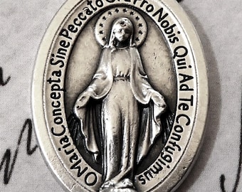 Silber LATIN Wundertätige Medaille der Unbefleckten Empfängnis 1830 Jungfrau Maria - Mutter Gottes - Katholischer religiöser Halsketten-Anhänger