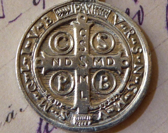 Saint Benedict Medal Antiqued Aluminum Patron Saint of Schoolchildren