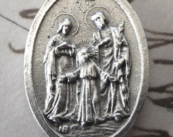 Religiöse Medaille - Heilige Familie Jesus Maria & Joseph Mit Schutzengel Anhänger - Schutzpatron - Made In Italy Importiert - Katholischer Schmuck NOS