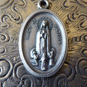 Our LADY Of FATIMA Blessed Virgin Mary Religious Miraculous Medal, Catholic Devotional Necklace Pendant Charm, Portugal Holy Rosary Children