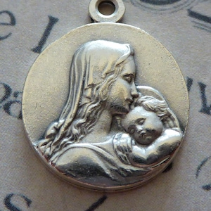 MOTHERHOOD Madonna Del Latte Silver Italian Medal Pendant Blessed Virgin Mary Our Lady Nursing Baby Jesus Childbirth With Blooming Flowers