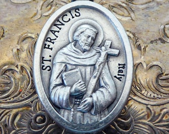 Saint Francis Assisi Italian Religious Medal Protector Of Animals Holding Cross, Made In Italy Pet Lovers Necklace Pendant Pray For Us Charm