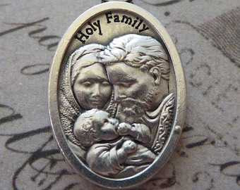 Vintage italienische katholische HOLY SPIRIT DOVE Religiöse Medaille mit der Heiligen Familie Miraculous Medaillon Joseph, Mary & Jesus Halsketten-Anhänger-Charme
