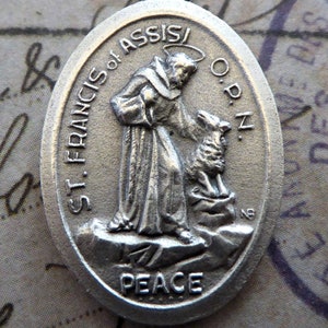 CATHOLIC PEACE PRAYER Medal Saint Francis Of Assisi Protector Of Animals Italian Pendant Charm Bless & Protect My Pet Medallion Rare Unusual