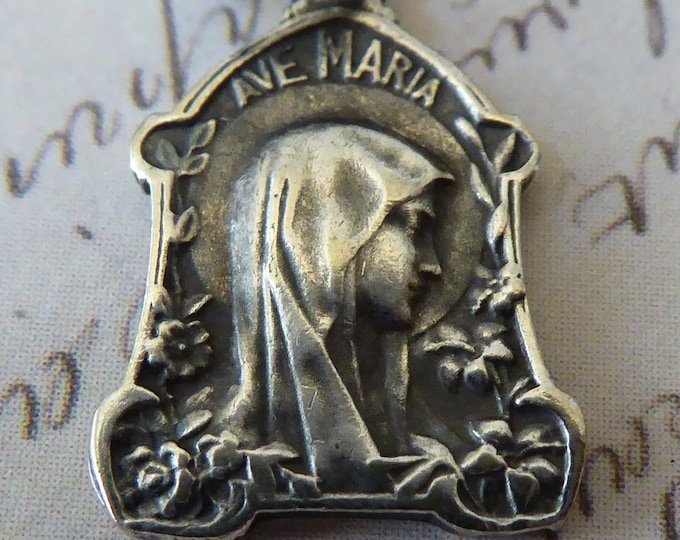 VERY RARE Ave Maria, Notre Dame De Lourdes French Silver Holy Medal