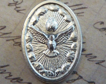 Come Holy Spirit Pray For Us Medallion - Necklace Pendant Charm Confirmation Gift - Vintage ITALIAN HOLY SPIRIT Dove Bird Catholic Medal